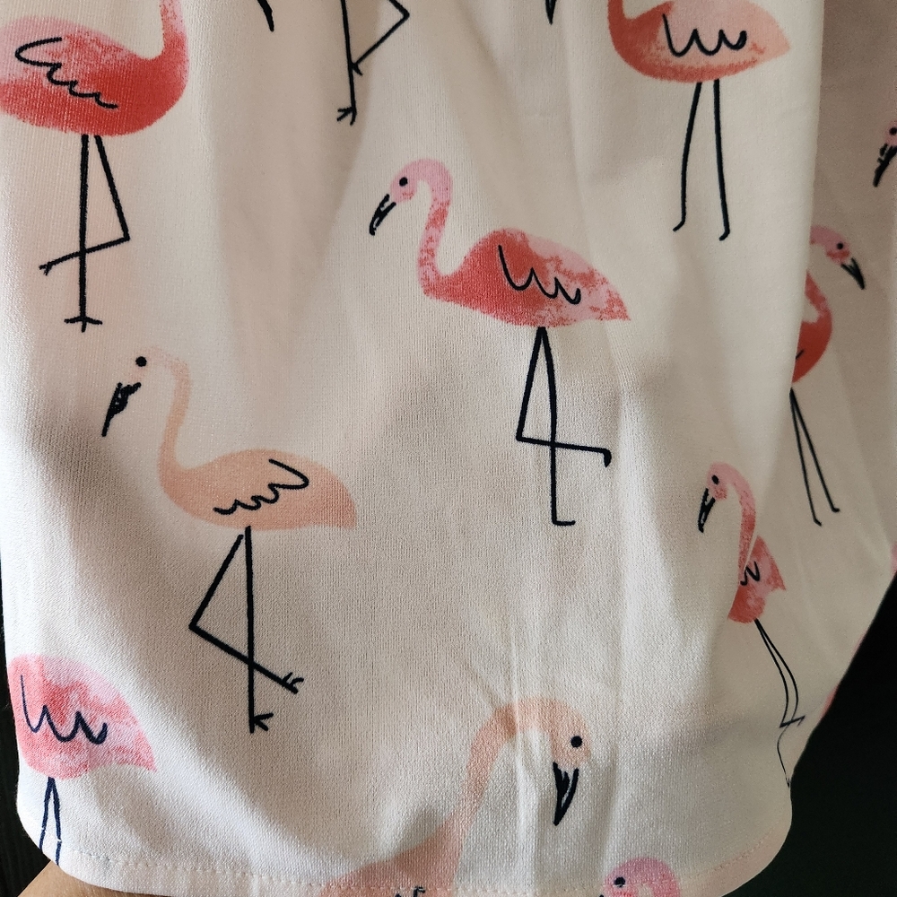 Tickled Teal Flamingo Print Off-the-Shoulder Peasant Top - Blush Pink 3/4 Sleeve - Picture 2 of 9